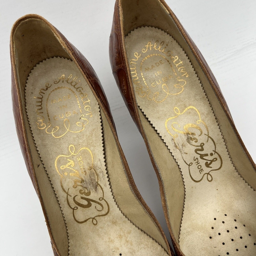 Vintage Geri's GENUINE ALLIGATOR HONEY BROWN 3" High Heel Women's Shoe Sz 9 - Picture 2 of 16
